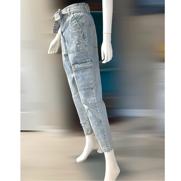 EASEL paint splatter distressed denim cargo pants size MEDIUM - Picture 5 of 5